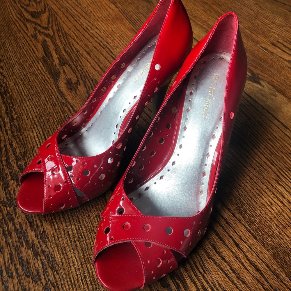 BCBGirls Red Peep Toe Pumps